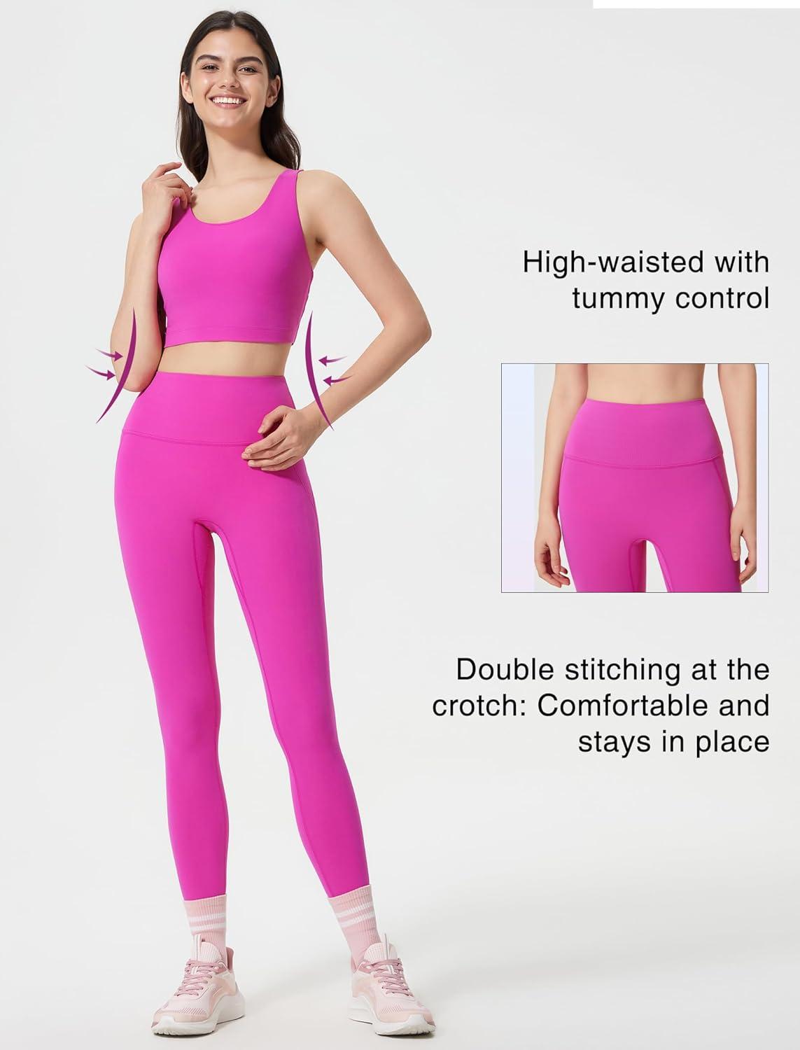 Yvette Athletic Leggings for Women High Waist Tummy Control Non See-Through Workout Tights(Pink)
