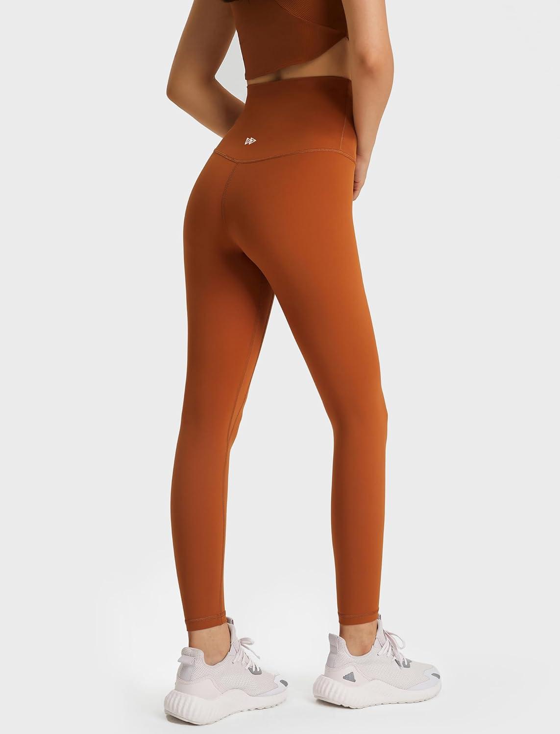 Yvette Womens High Waist Athletic Leggings with Inner Pockets Tummy Control Tights(Brown)