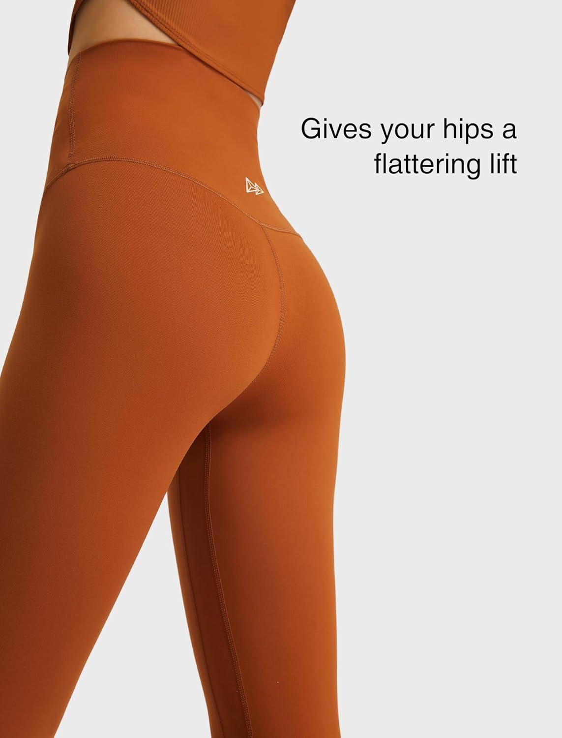 Yvette Womens High Waist Athletic Leggings with Inner Pockets Tummy Control Tights(Brown)