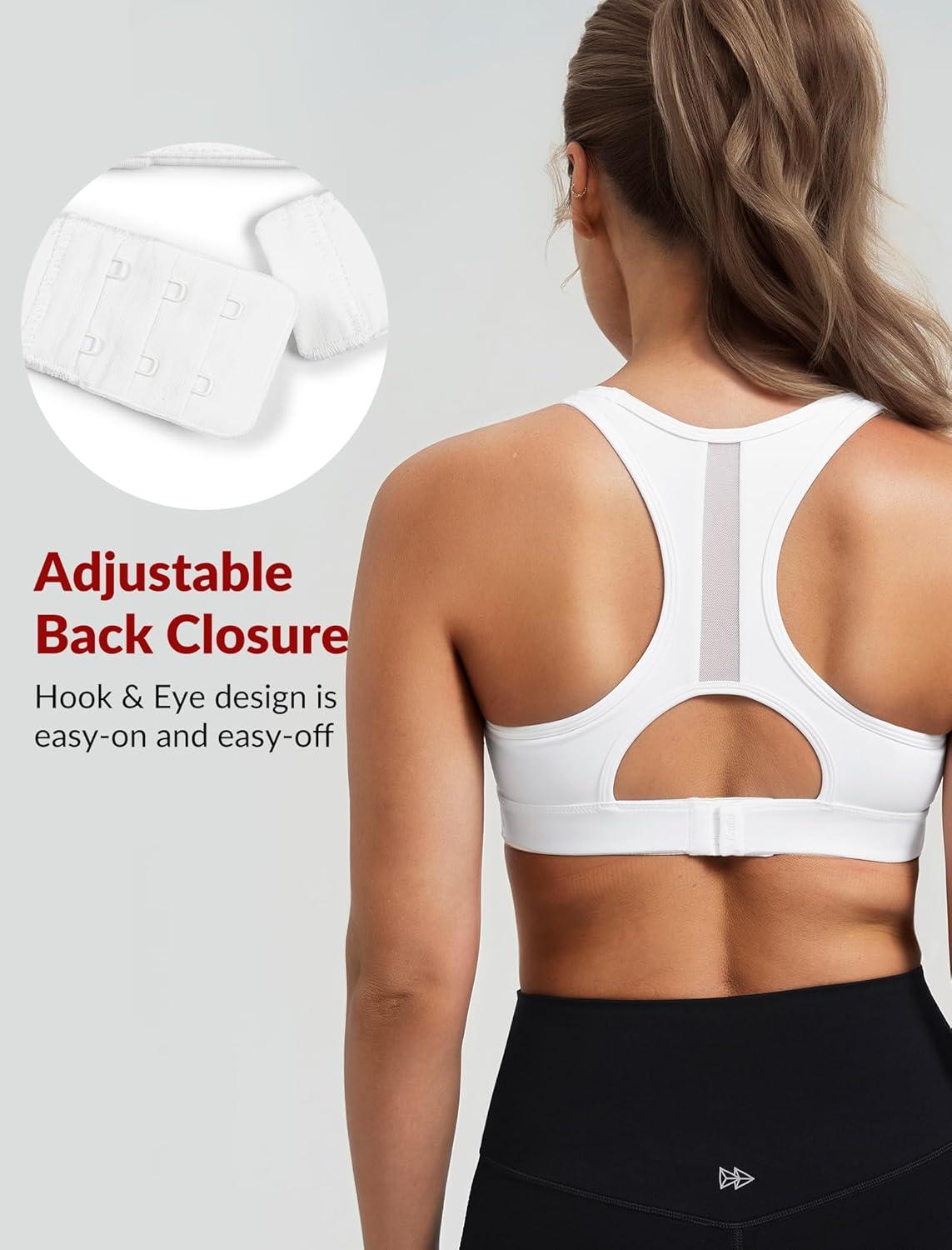 Yvette Racerback High Neck Sports Bra High Support Sports Bras for Women No Bounce Soft Moisture Wicking Supportive Running(White)