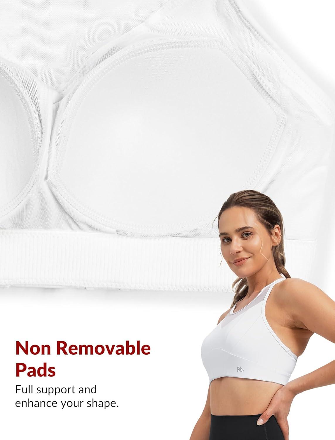 Yvette Racerback High Neck Sports Bra High Support Sports Bras for Women No Bounce Soft Moisture Wicking Supportive Running(White)