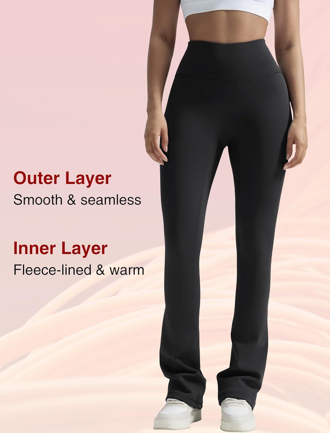 Yvette Womens Flare Fleece-Lined Leggings High Waisted Yoga Pants for Daily Wear(Black)
