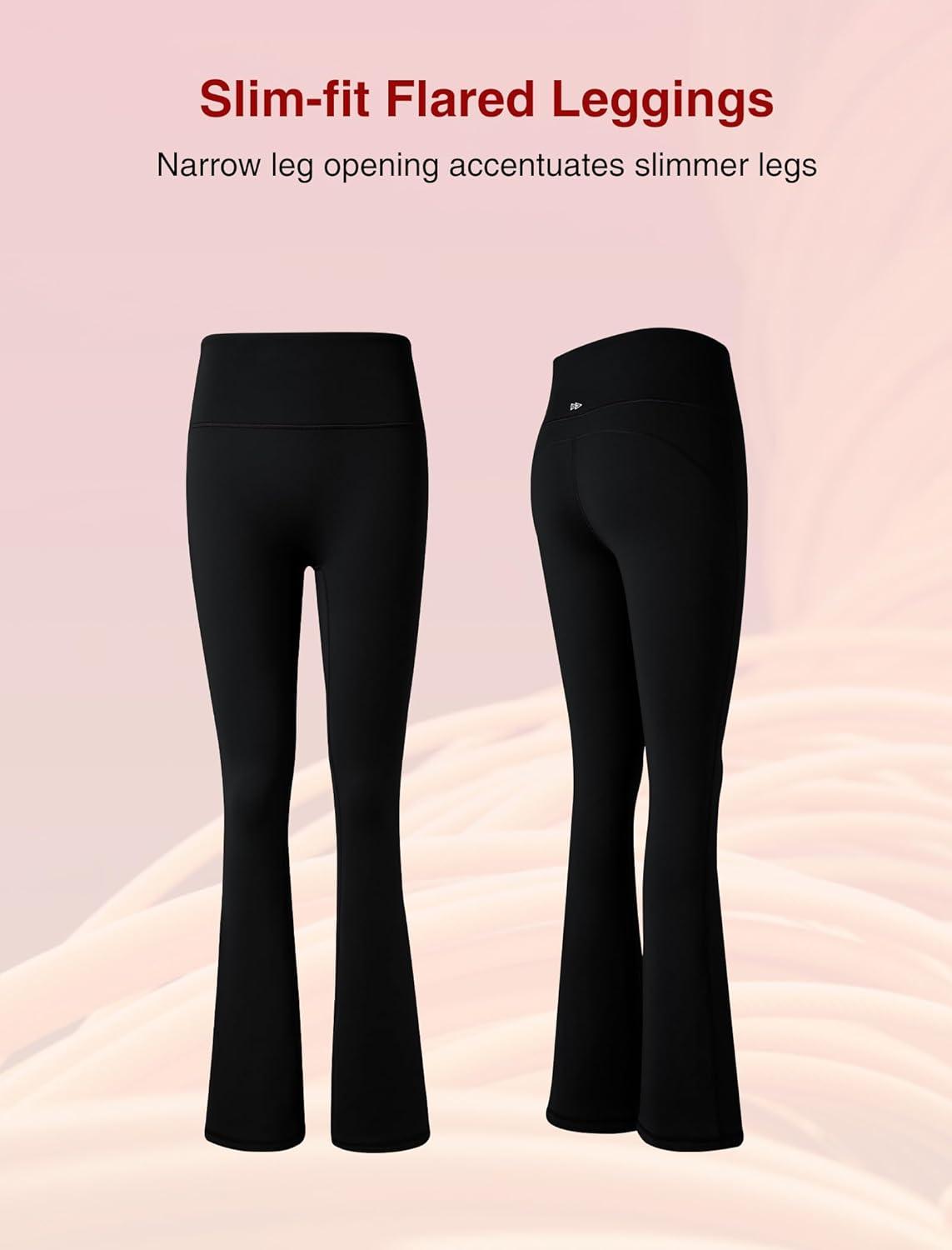 Yvette Womens Flare Fleece-Lined Leggings High Waisted Yoga Pants for Daily Wear(Black)
