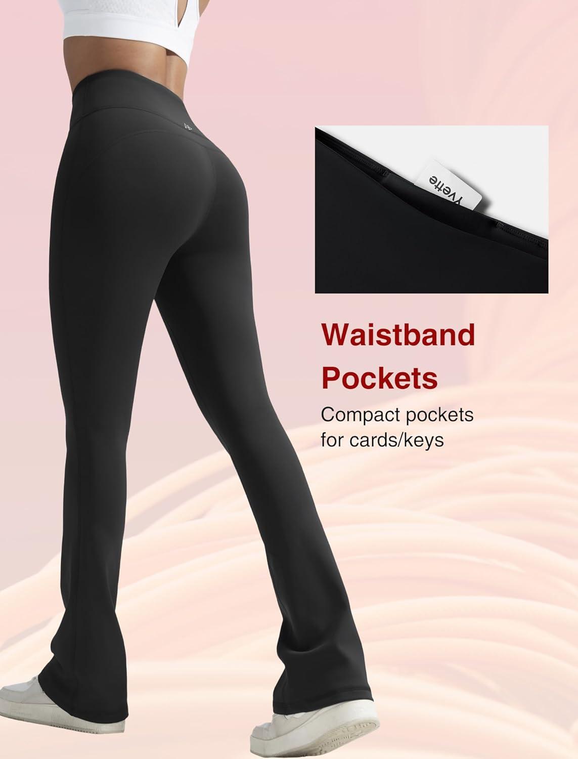 Yvette Womens Flare Fleece-Lined Leggings High Waisted Yoga Pants for Daily Wear(Black)