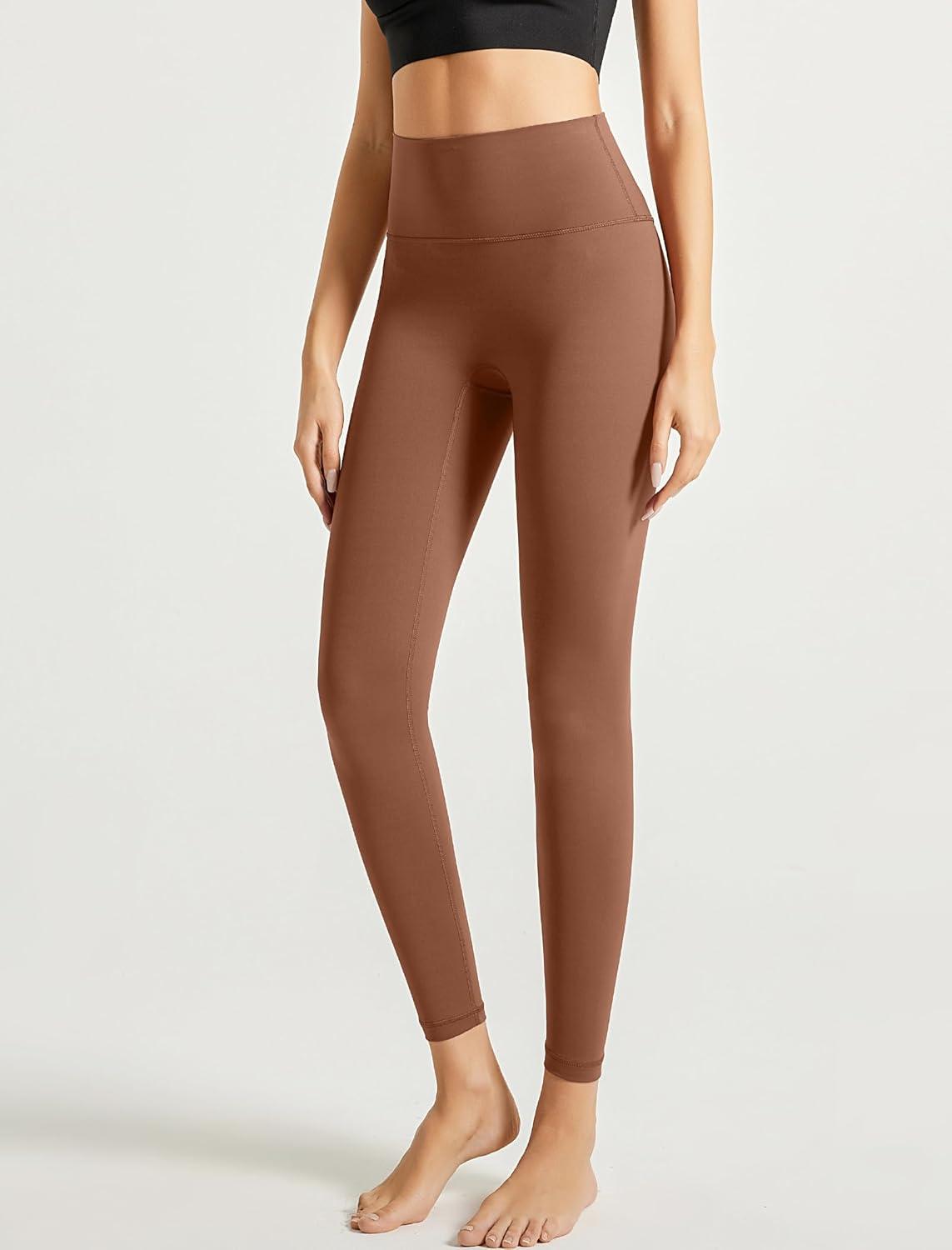 Yvette Leggings for Women with Pockets High Waist Athletic Non See-Through Tights(Brown)