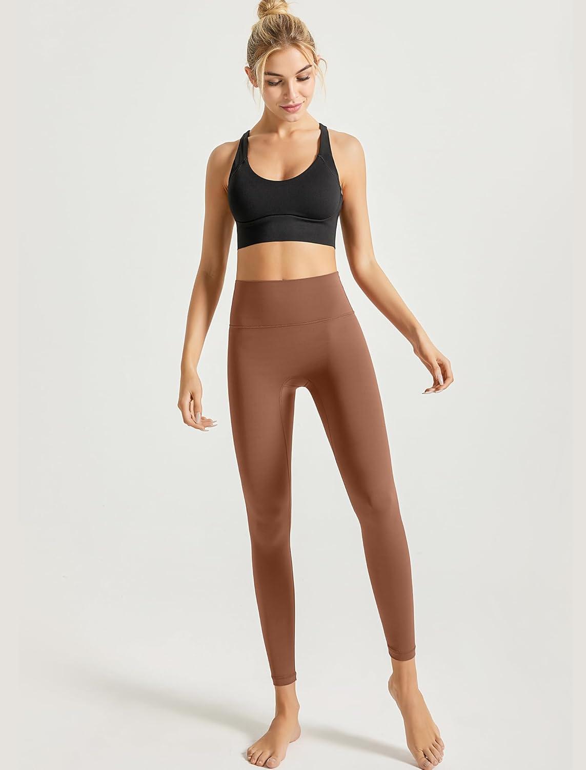 Yvette Leggings for Women with Pockets High Waist Athletic Non See-Through Tights(Brown)