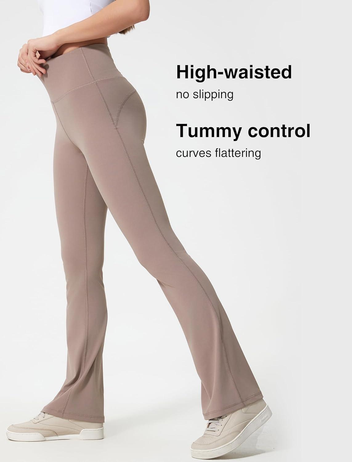 Yvette Womens High Waist Yoga Leggings Flare Pants for Workout Daily Wear(Grey)