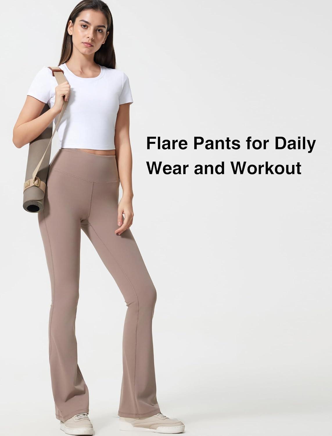 Yvette Womens High Waist Yoga Leggings Flare Pants for Workout Daily Wear(Grey)