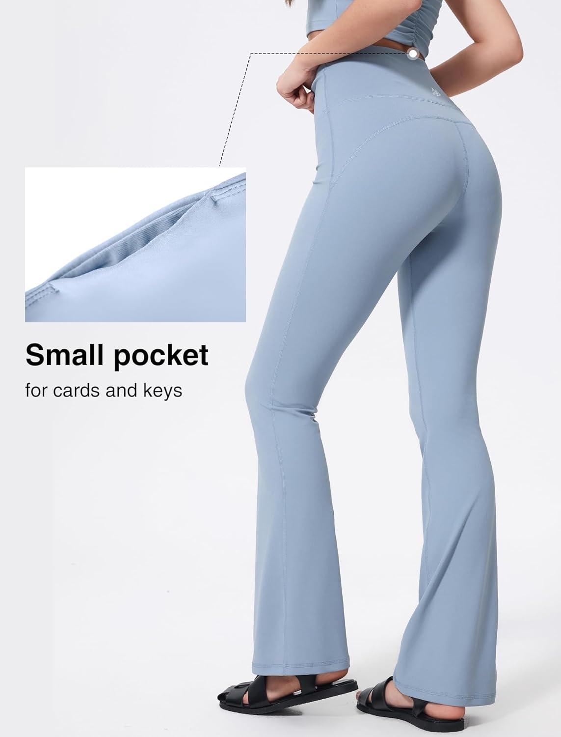 Yvette Womens High Waist Yoga Leggings Flare Pants for Workout Daily Wear(Blue)