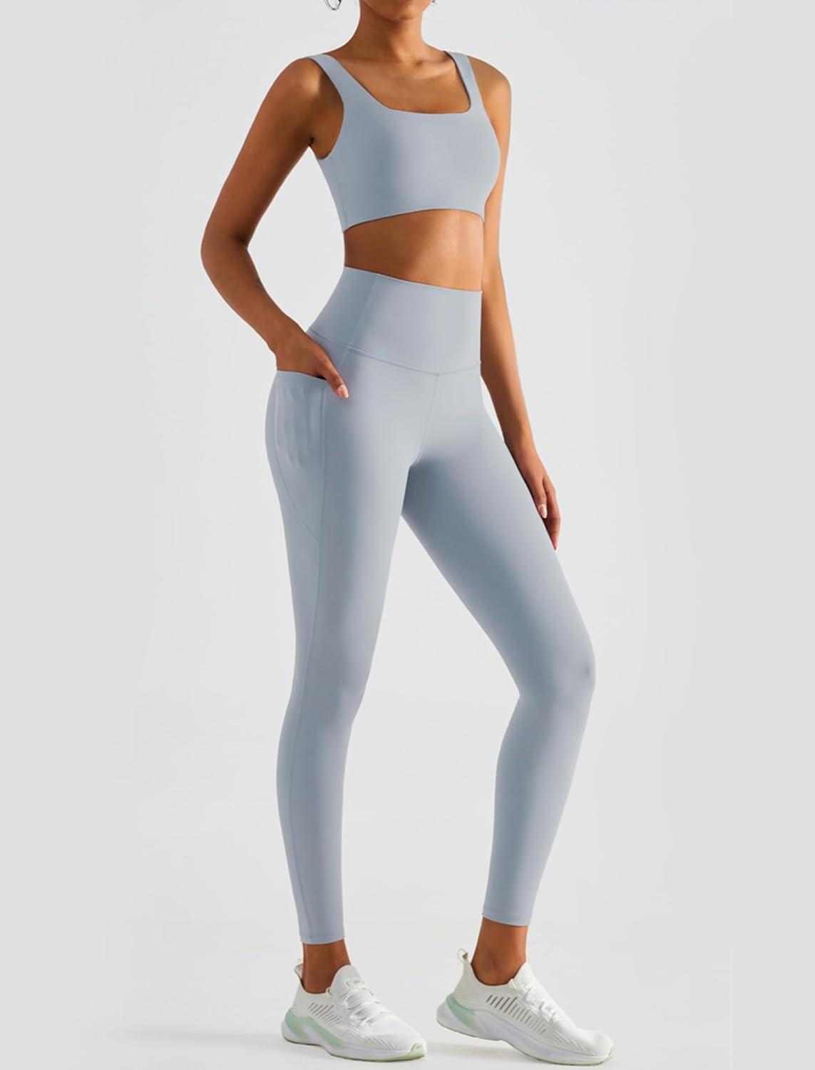 Yvette High Waisted Leggings with Pockets for Women Tummy Control Workout Running Yoga Pants Non See-Through(Grey)