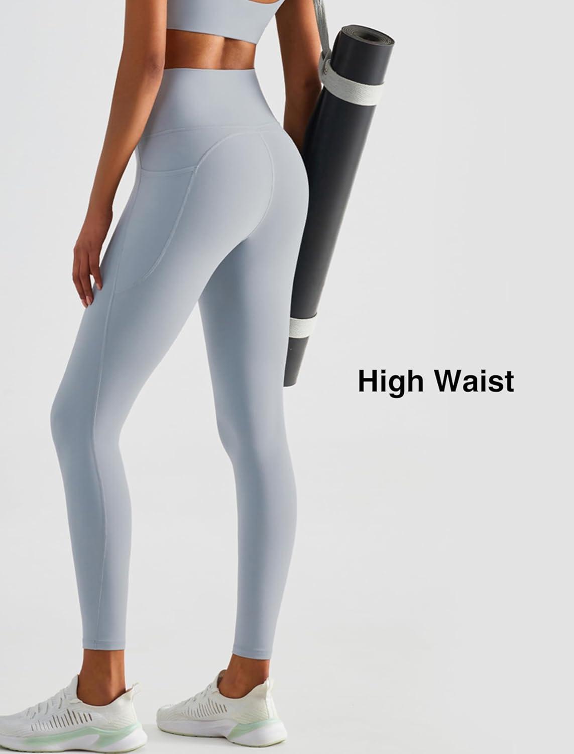 Yvette High Waisted Leggings with Pockets for Women Tummy Control Workout Running Yoga Pants Non See-Through(Grey)