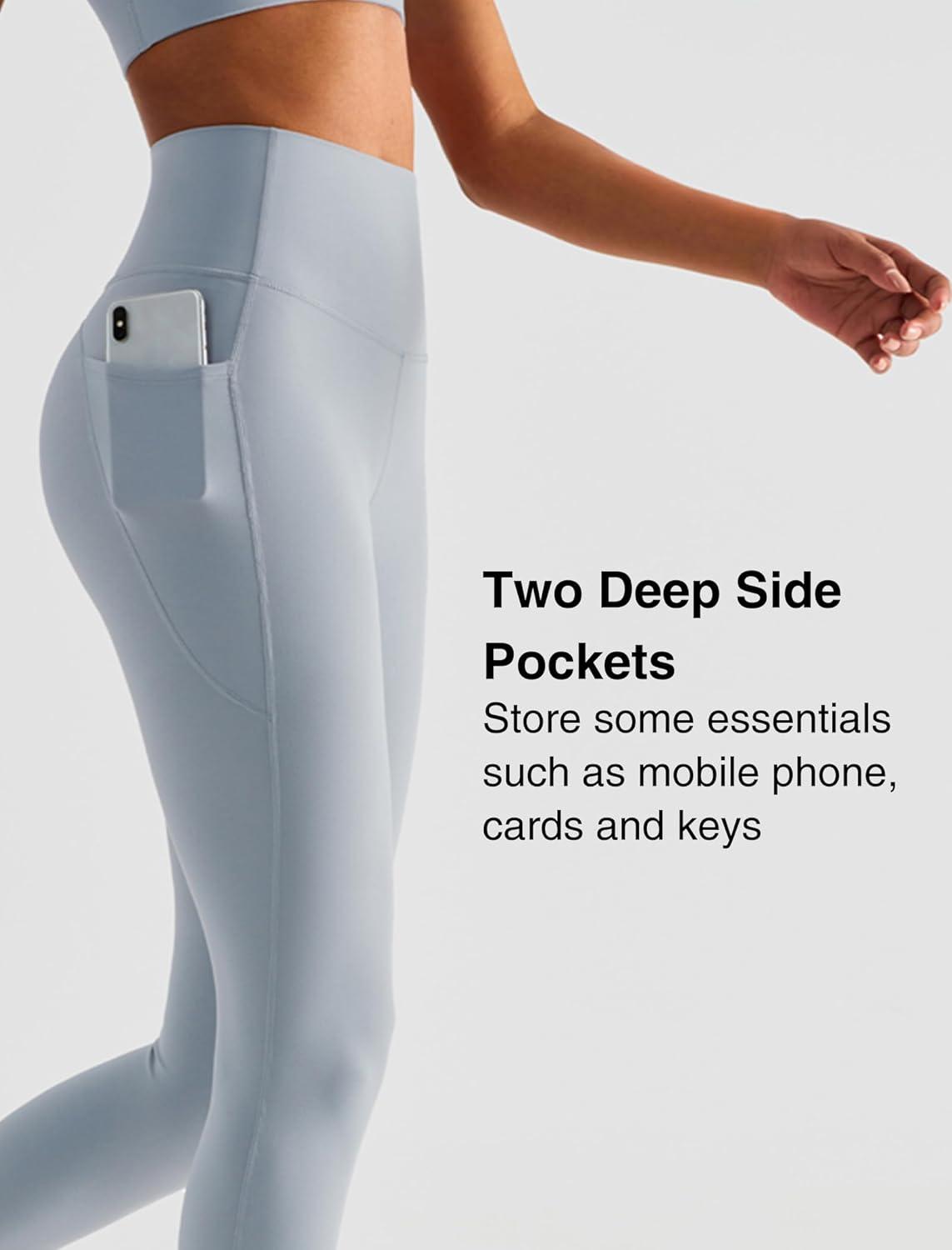 Yvette High Waisted Leggings with Pockets for Women Tummy Control Workout Running Yoga Pants Non See-Through(Grey)