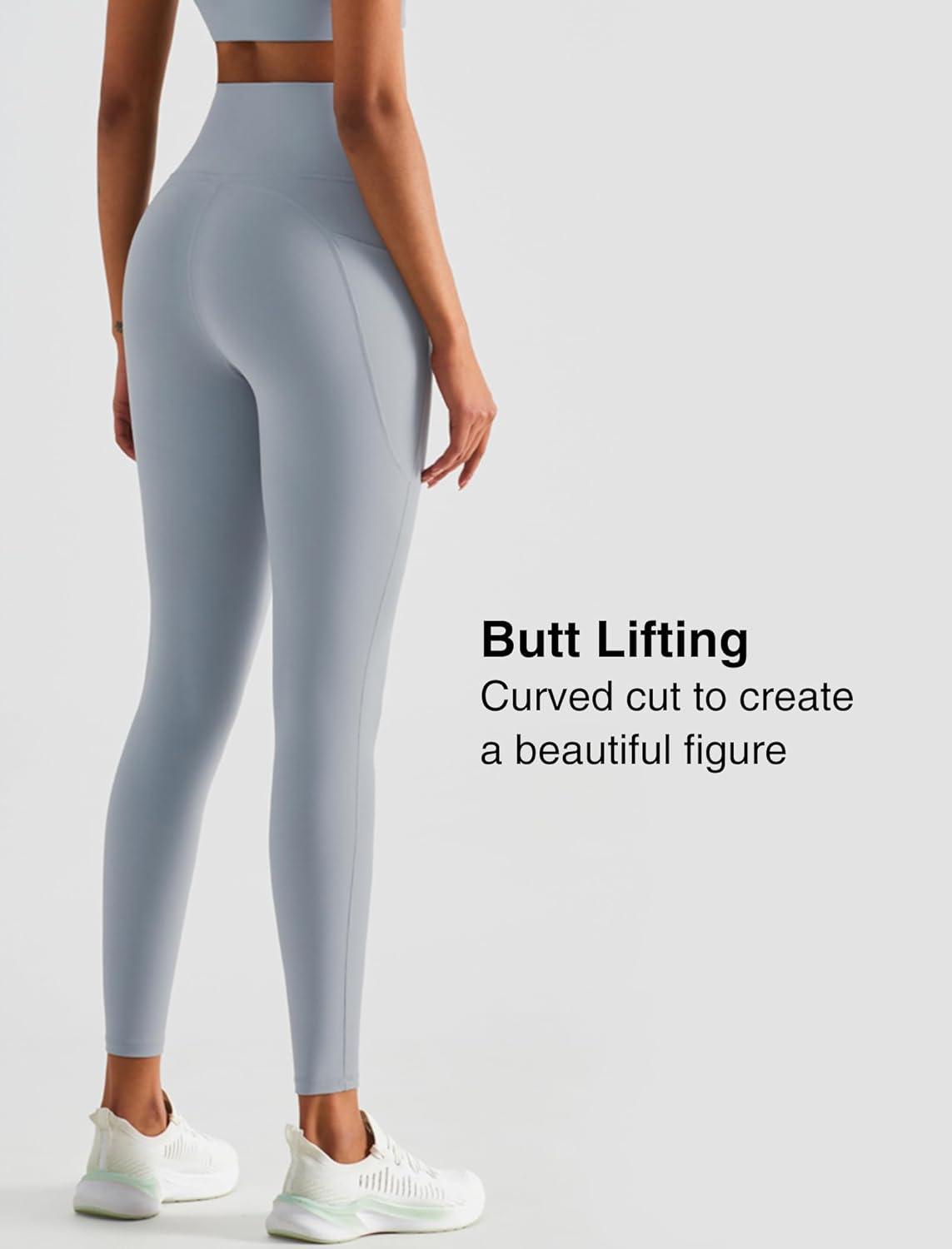 Yvette High Waisted Leggings with Pockets for Women Tummy Control Workout Running Yoga Pants Non See-Through(Grey)