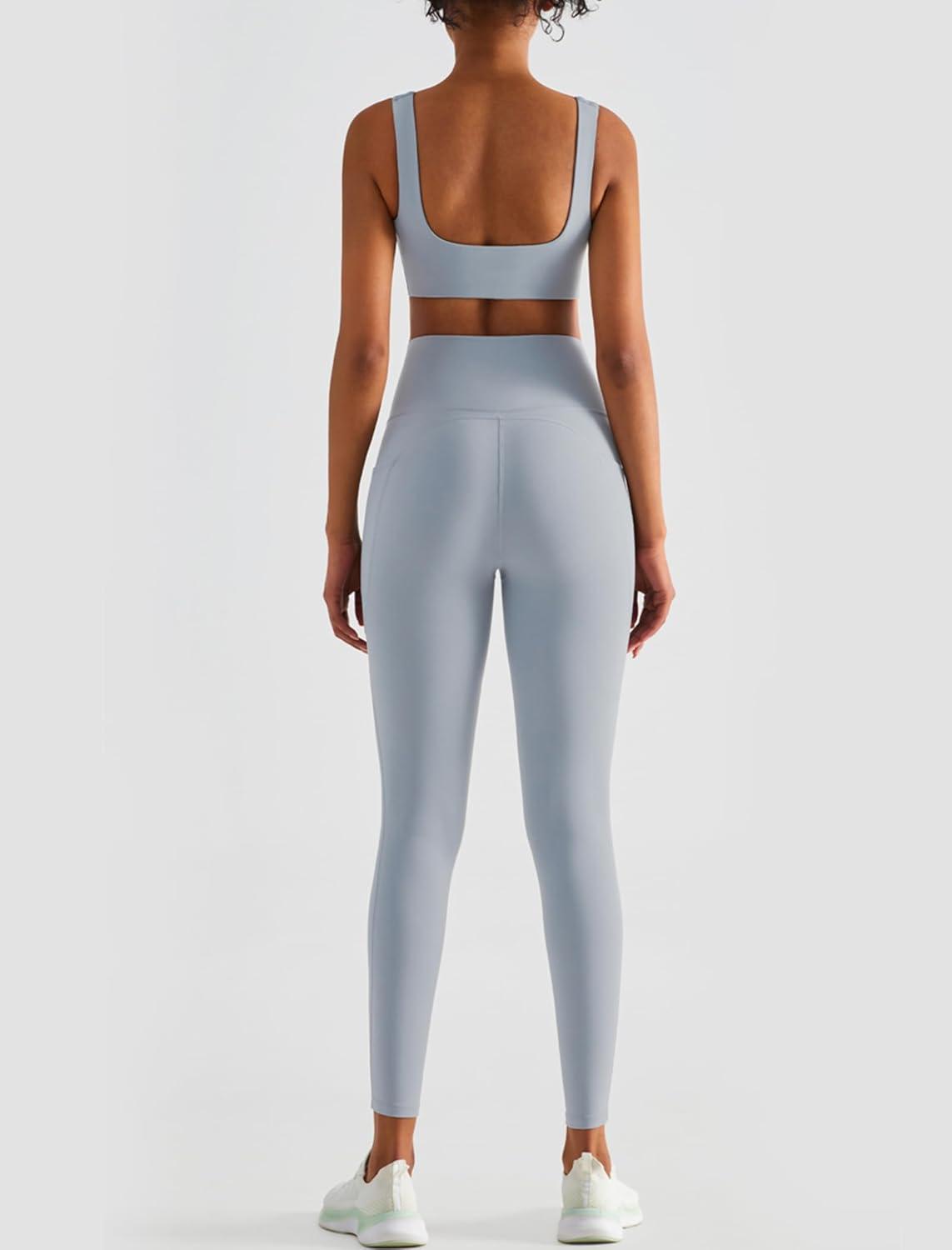 Yvette High Waisted Leggings with Pockets for Women Tummy Control Workout Running Yoga Pants Non See-Through(Grey)