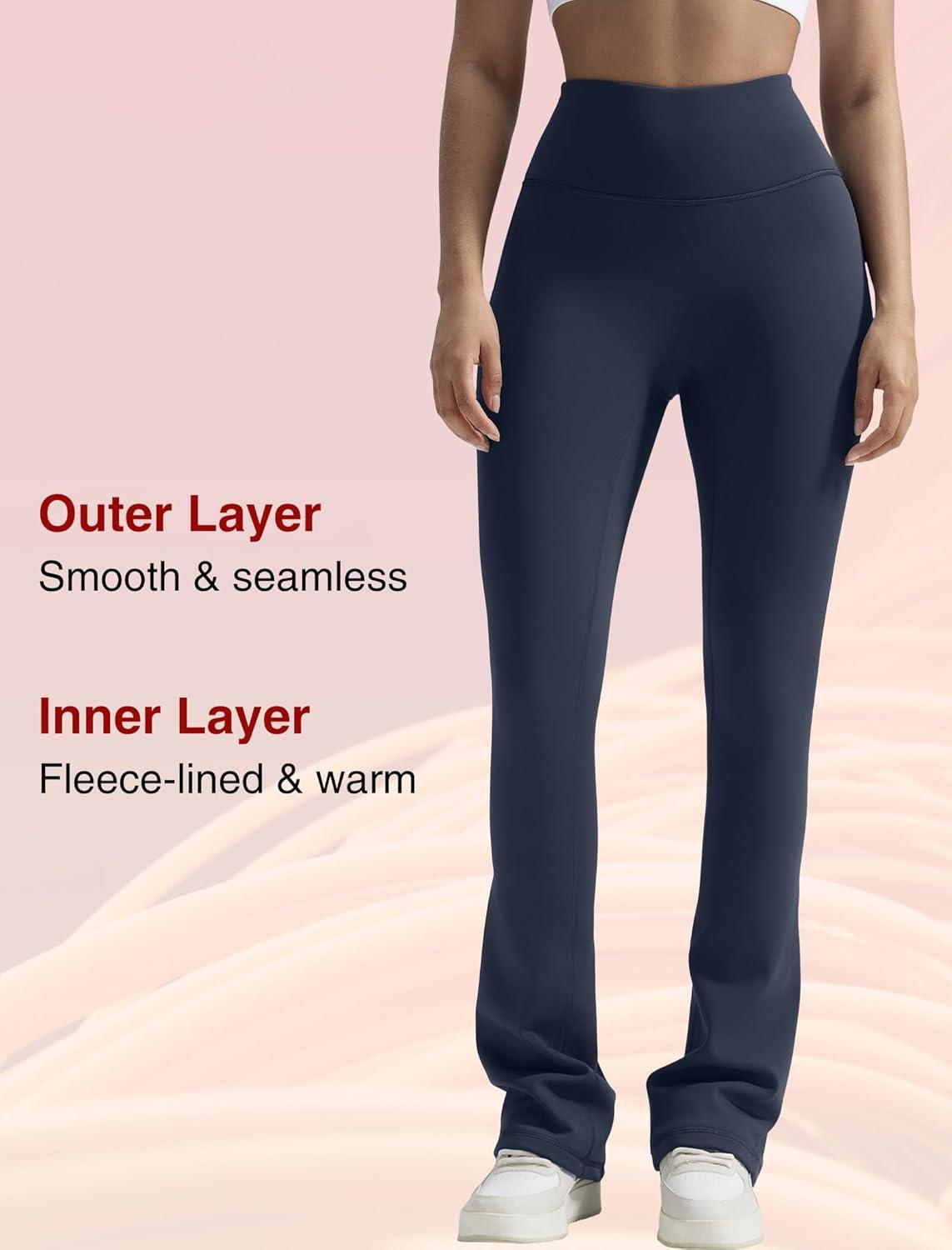 Yvette Womens Flare Fleece-Lined Leggings High Waisted Yoga Pants for Daily Wear(Navy)