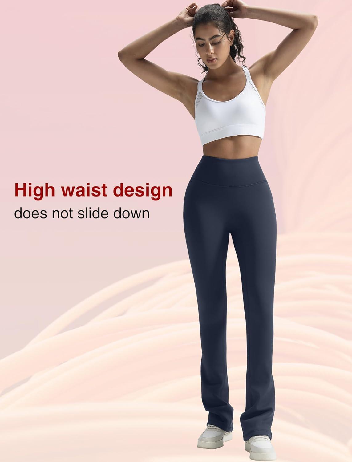 Yvette Womens Flare Fleece-Lined Leggings High Waisted Yoga Pants for Daily Wear(Navy)