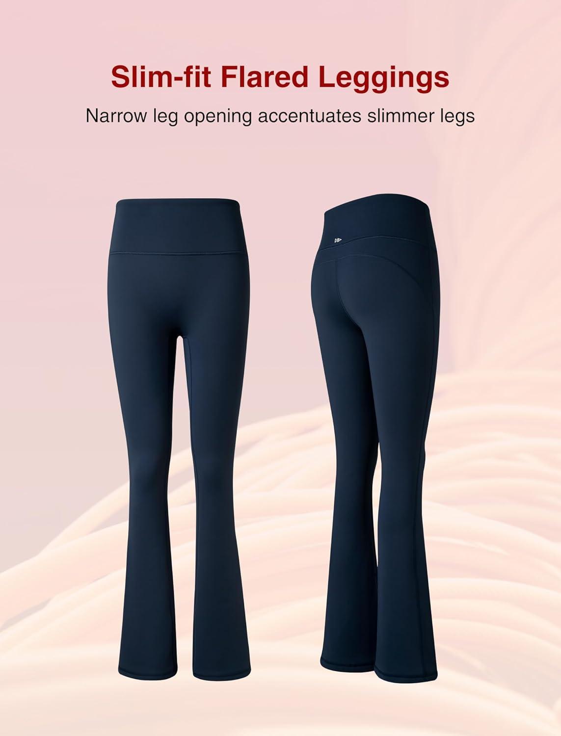 Yvette Womens Flare Fleece-Lined Leggings High Waisted Yoga Pants for Daily Wear(Navy)