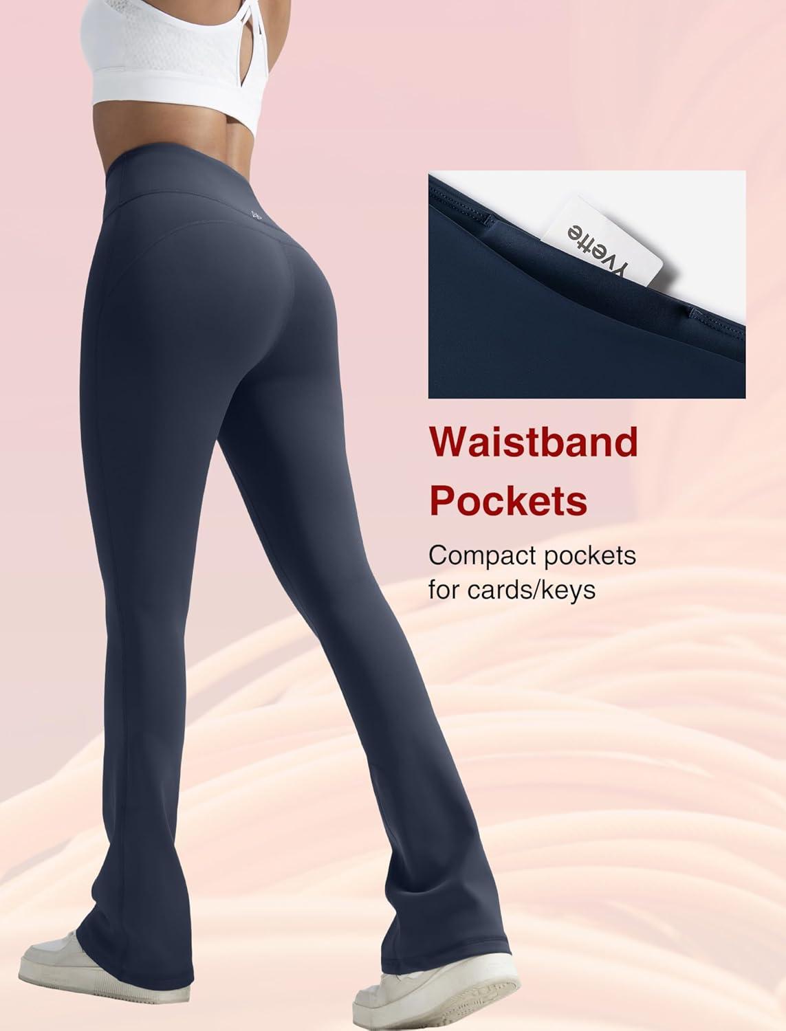 Yvette Womens Flare Fleece-Lined Leggings High Waisted Yoga Pants for Daily Wear(Navy)