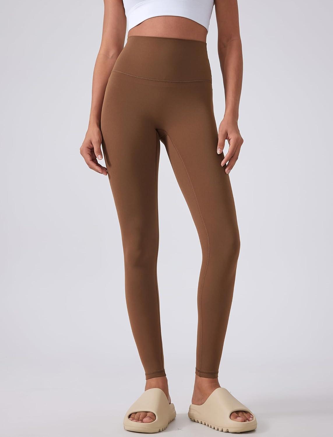 Yvette Womens Athletic Leggings High Waisted Tummy Control Tights for Women(Brown)