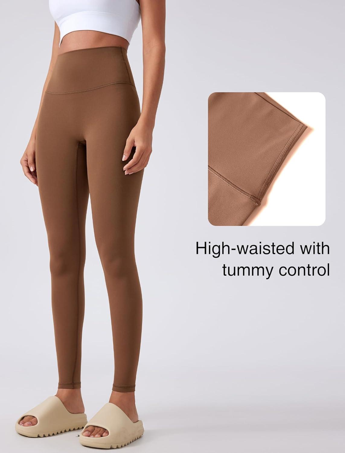 Yvette Womens Athletic Leggings High Waisted Tummy Control Tights for Women(Brown)