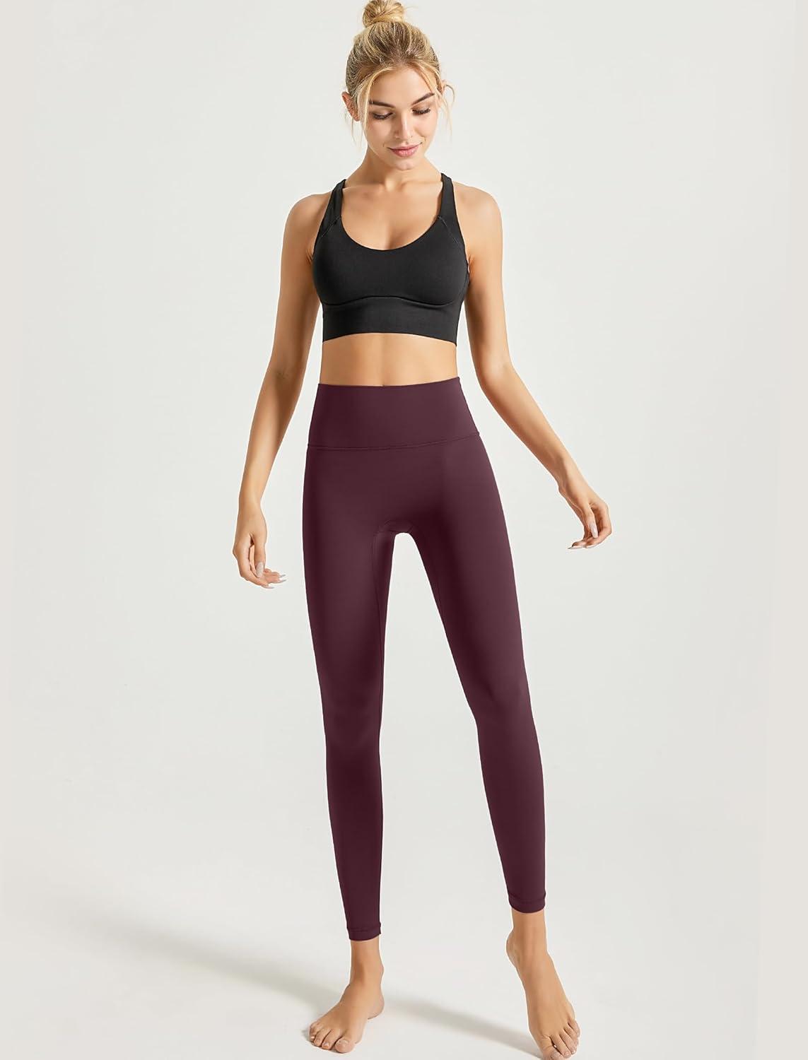 Yvette Leggings for Women with Pockets High Waist Athletic Non See-Through Tights(Burgundy)