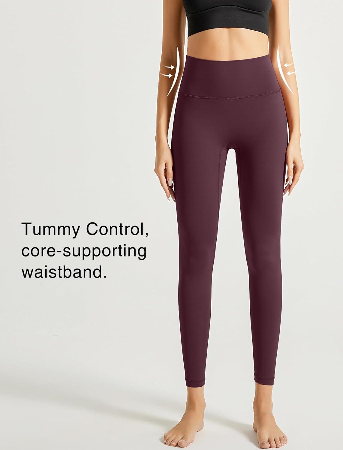Yvette Leggings for Women with Pockets High Waist Athletic Non See-Through Tights(Burgundy)