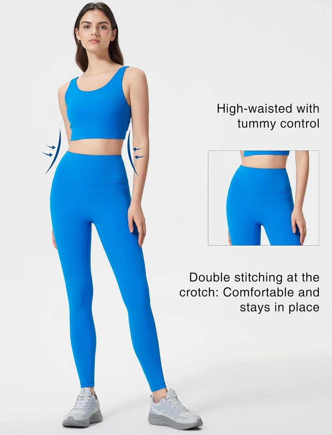 Yvette Athletic Leggings for Women High Waist Tummy Control Non See-Through Workout Tights(Capri Blue)