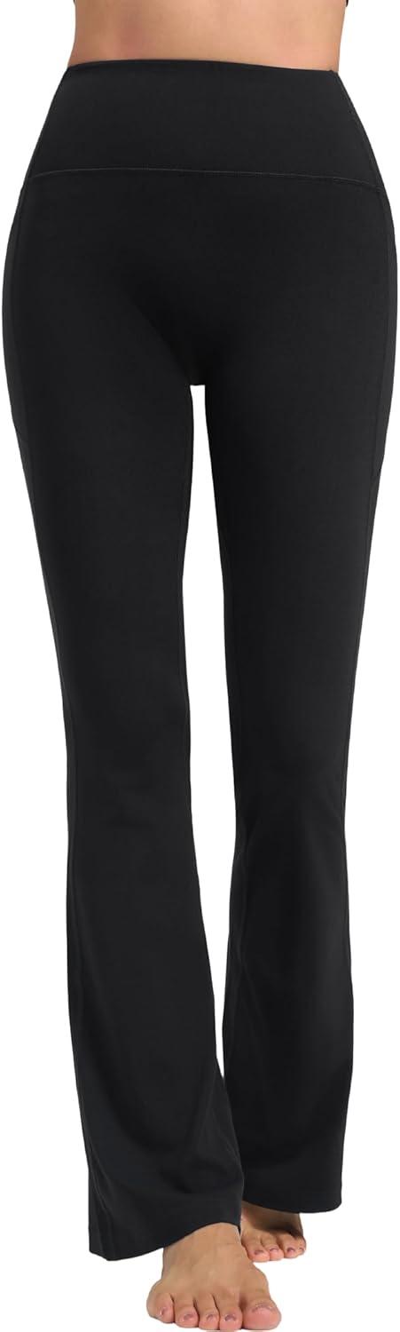 Yvette Flare Yoga Leggings for Women with Pockets High Waisted Tummy Control Non See Through Gym Workout Bootcut Pants(Black)