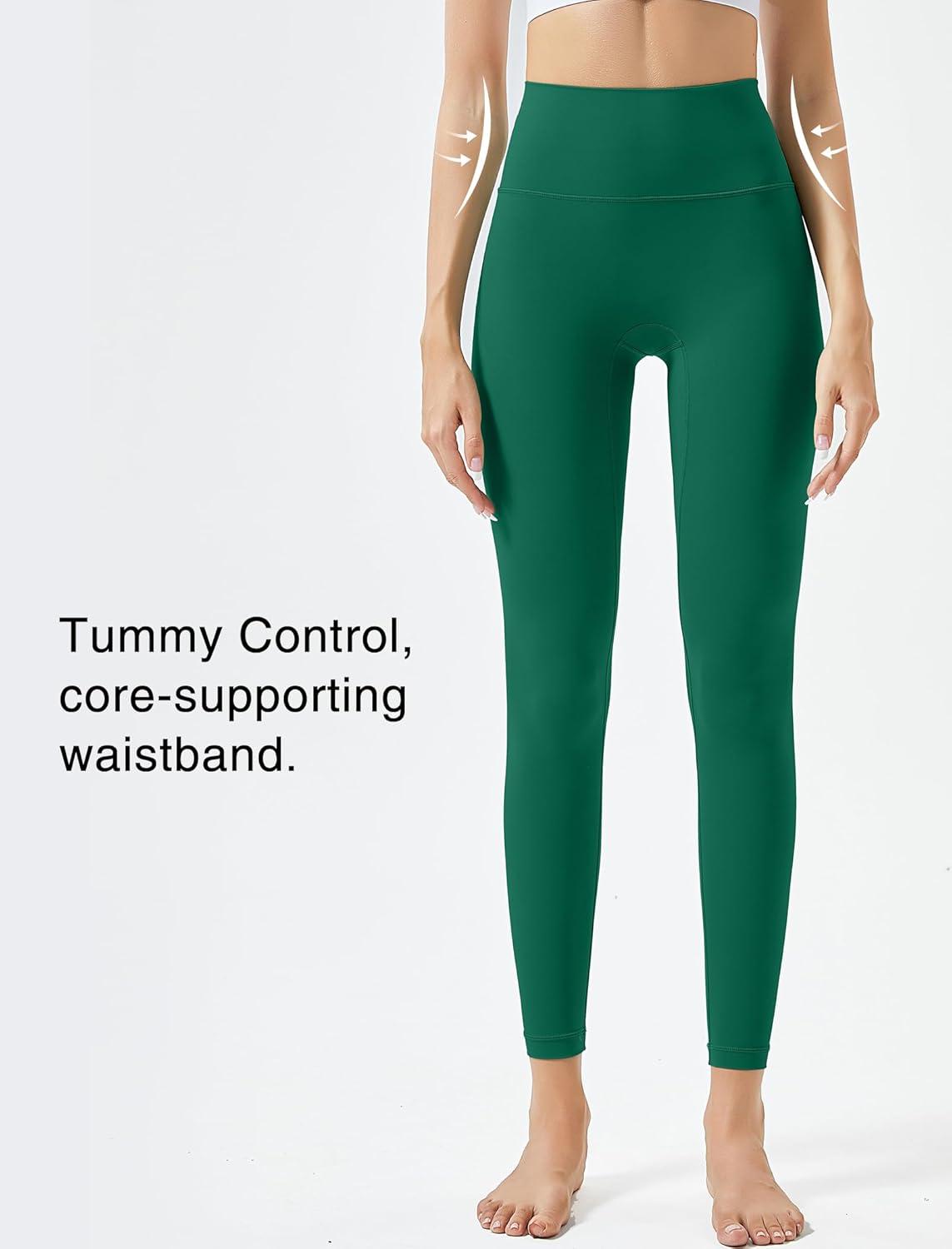 Yvette Leggings for Women with Pockets High Waist Athletic Non See-Through Tights(Green)