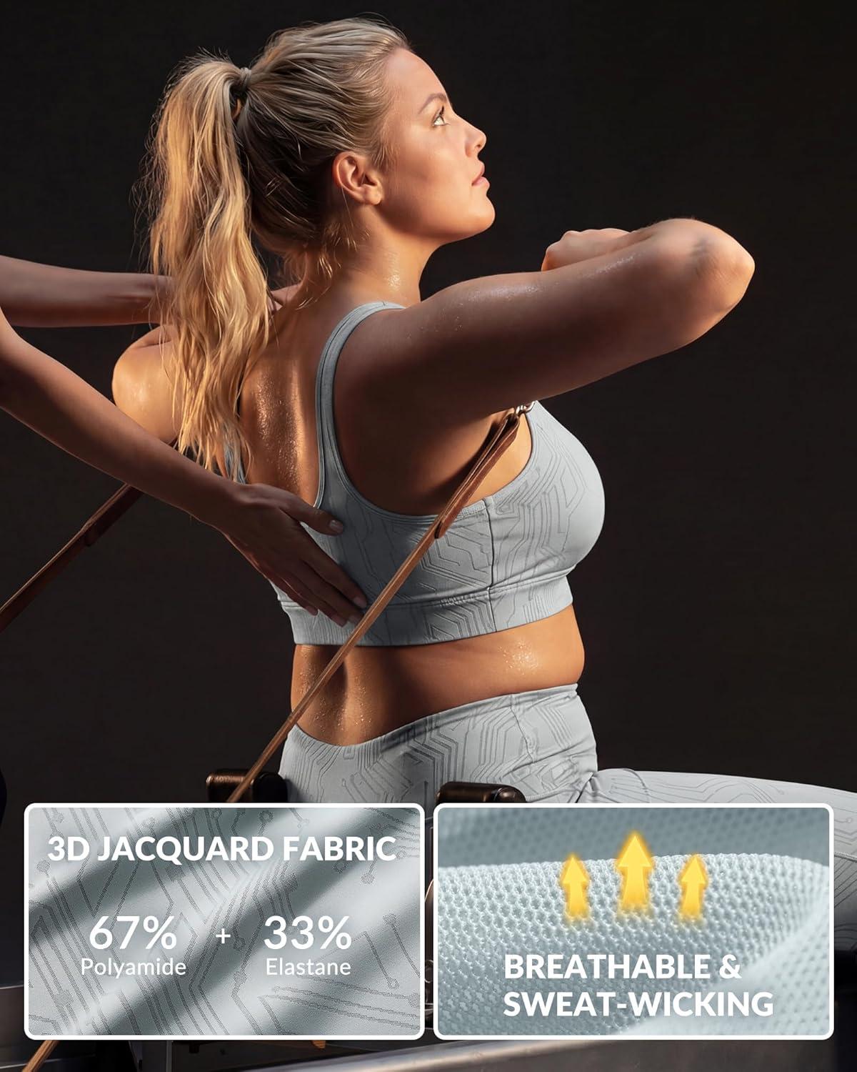 Yvette Front Zip Sports Bra for Women, High Support Full Coverage Workout Bra with Sewn-In Molded Cups, Wide Underband(Grey)