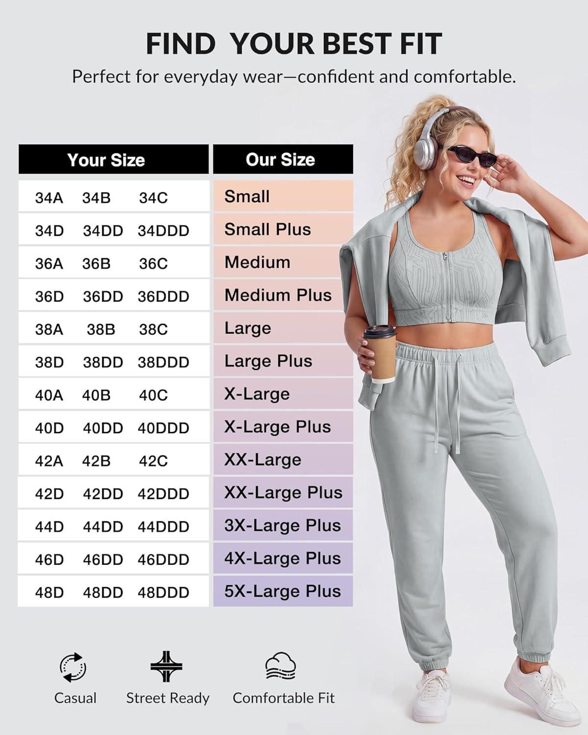 Yvette Front Zip Sports Bra for Women, High Support Full Coverage Workout Bra with Sewn-In Molded Cups, Wide Underband(Grey)