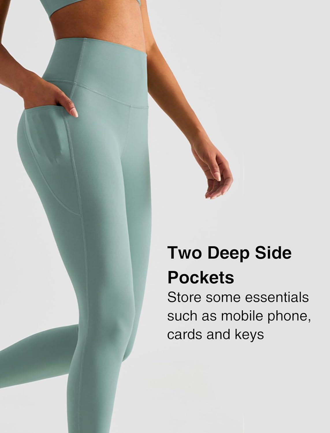 Yvette High Waisted Leggings with Pockets for Women Tummy Control Workout Running Yoga Pants Non See-Through(Blue)