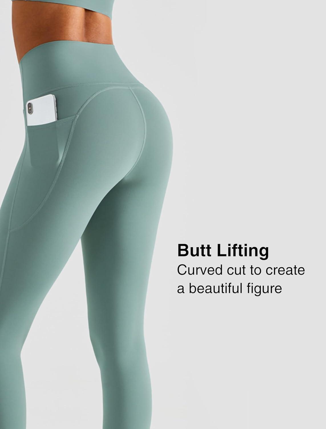 Yvette High Waisted Leggings with Pockets for Women Tummy Control Workout Running Yoga Pants Non See-Through(Blue)