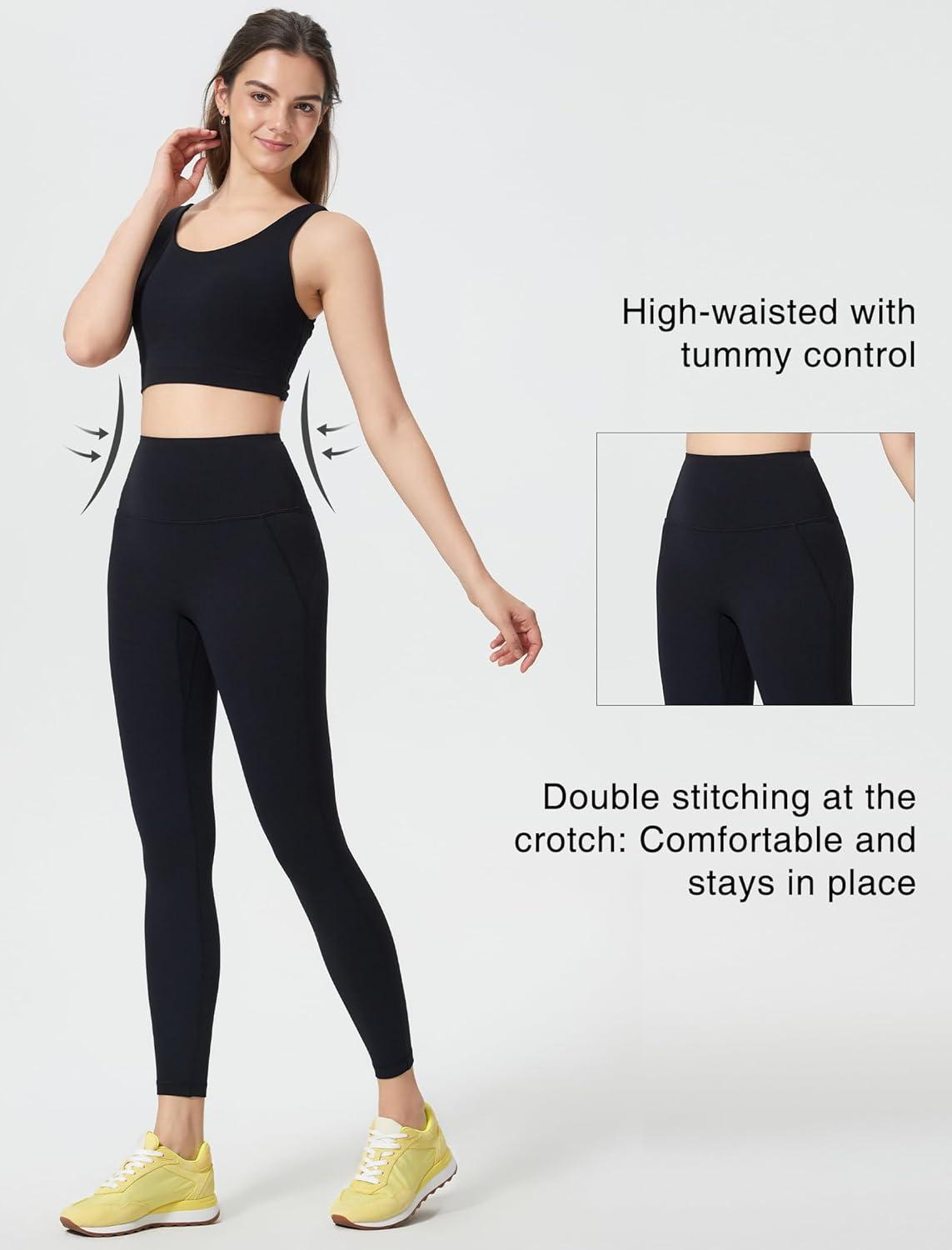 Yvette Athletic Leggings for Women High Waist Tummy Control Non See-Through Workout Tights(Black)