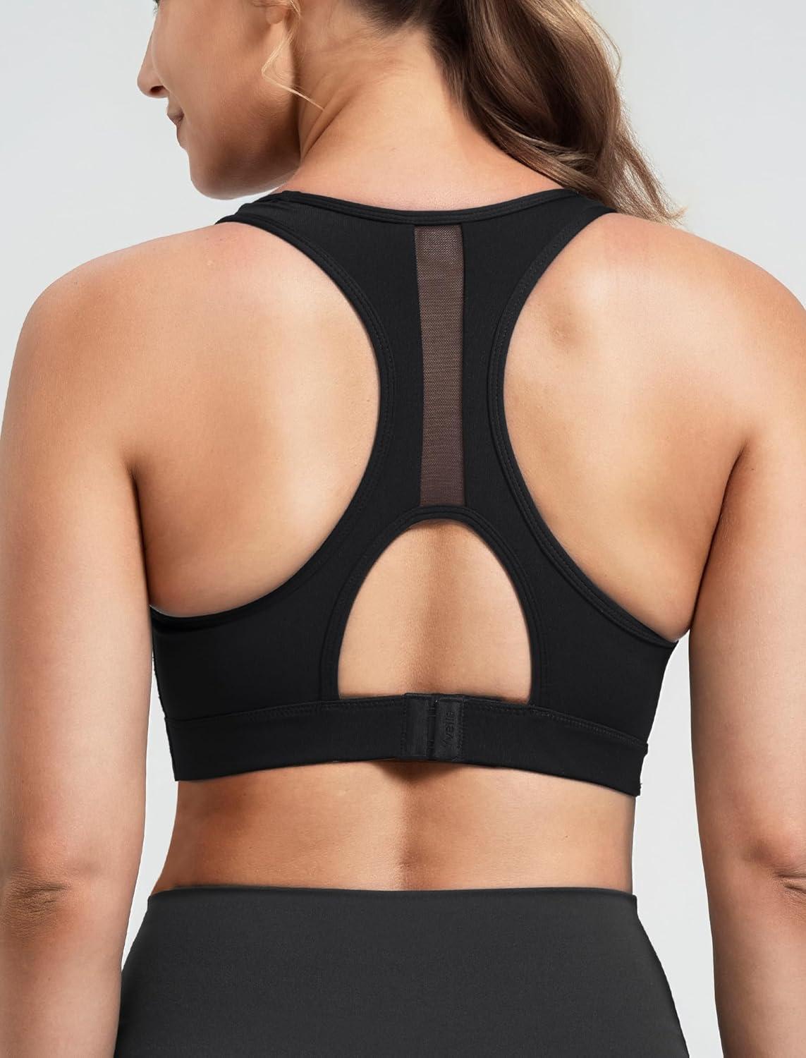 Yvette Racerback High Neck Sports Bra High Support Sports Bras for Women No Bounce Soft Moisture Wicking Supportive Running(Black)