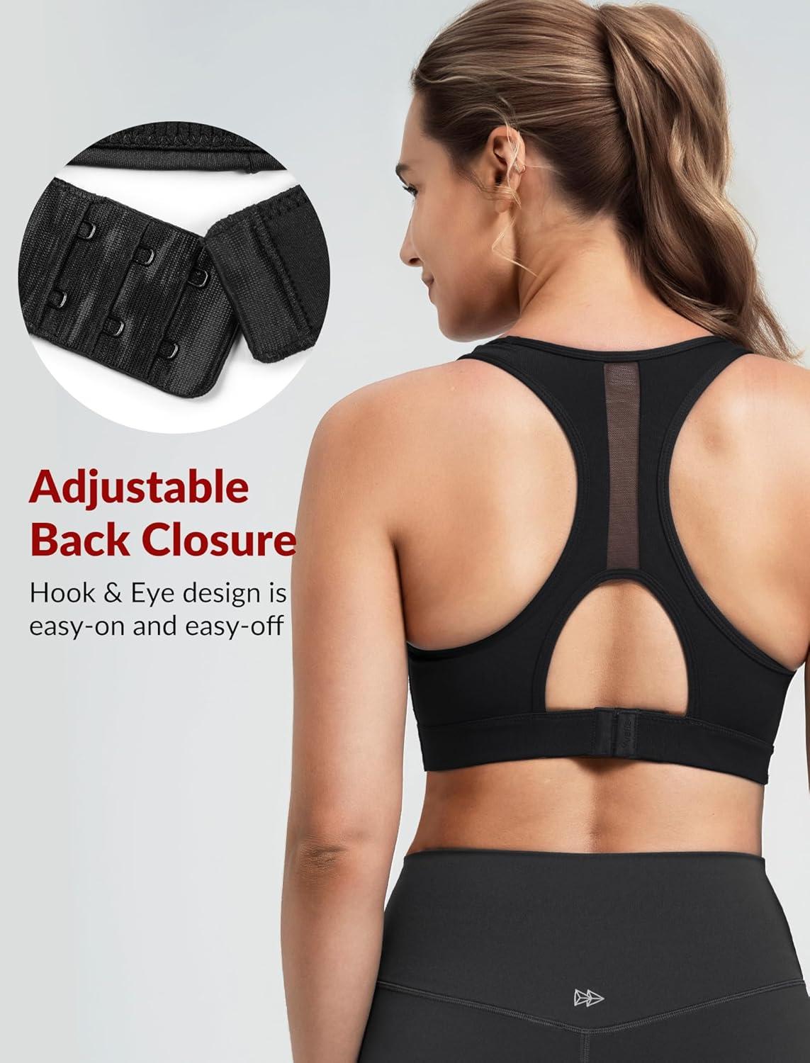 Yvette Racerback High Neck Sports Bra High Support Sports Bras for Women No Bounce Soft Moisture Wicking Supportive Running(Black)