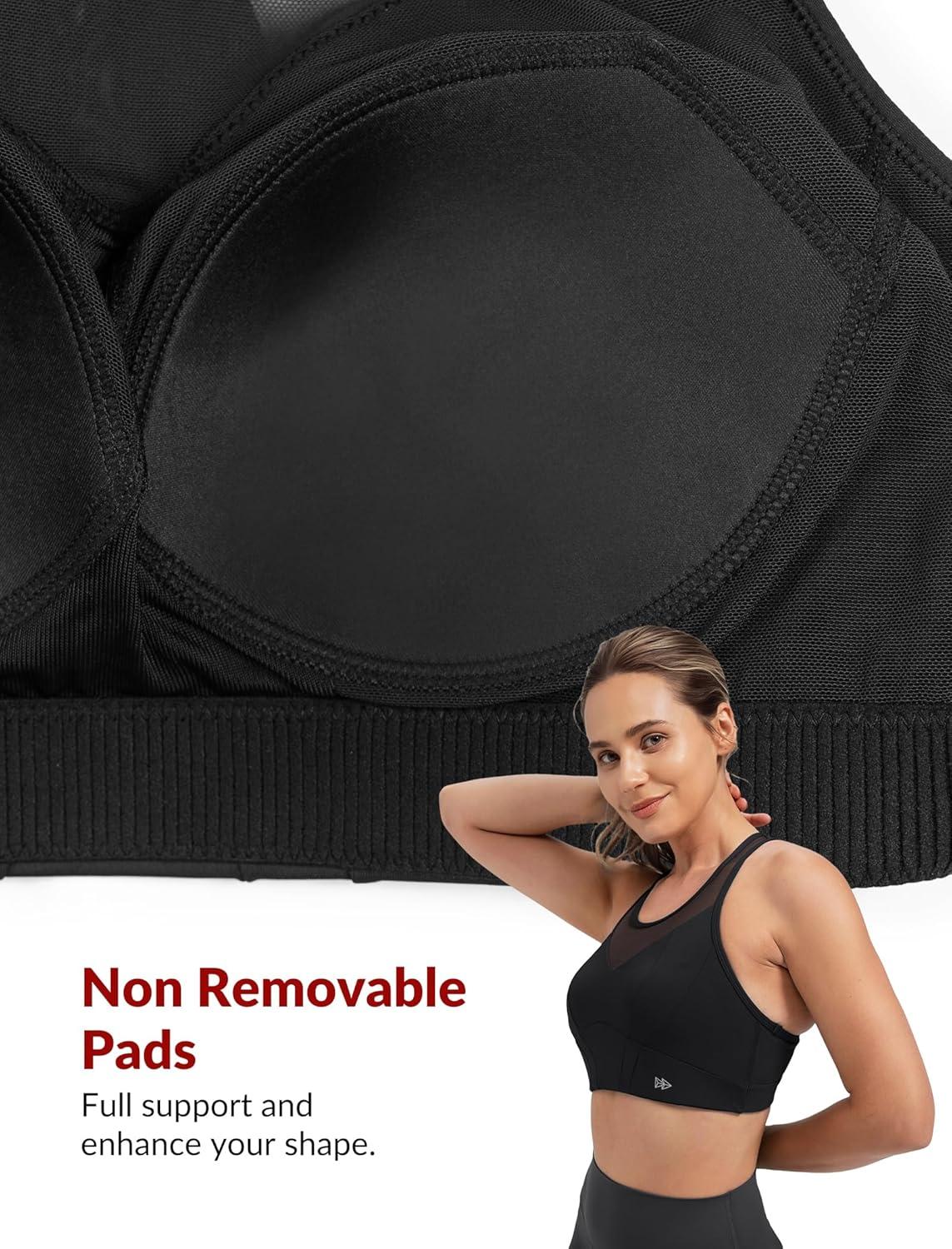Yvette Racerback High Neck Sports Bra High Support Sports Bras for Women No Bounce Soft Moisture Wicking Supportive Running(Black)