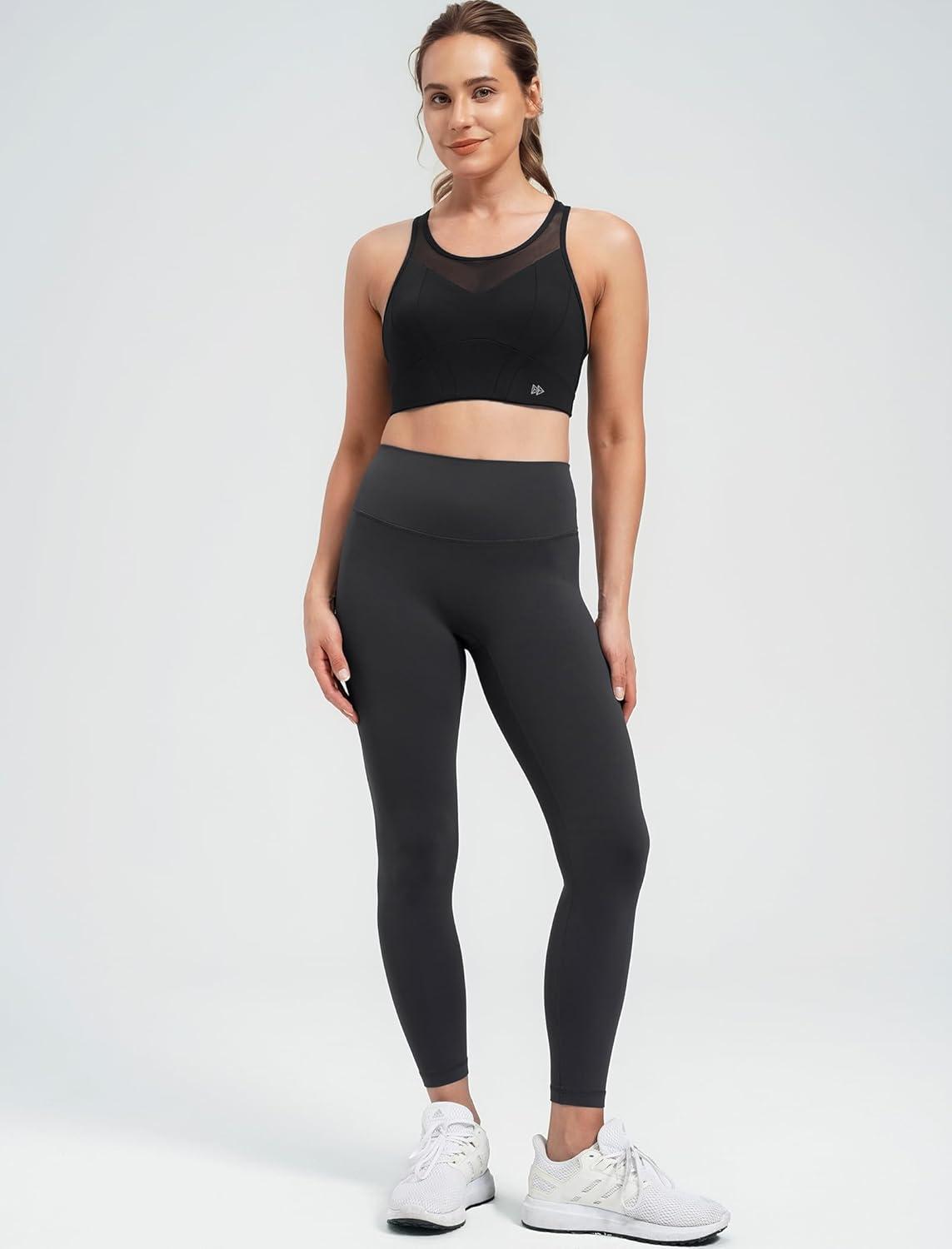 Yvette Racerback High Neck Sports Bra High Support Sports Bras for Women No Bounce Soft Moisture Wicking Supportive Running(Black)