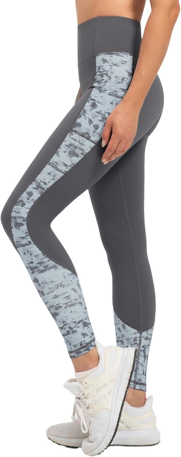 Yvette Women’s Workout Leggings with Pockets High Waisted Stretchy Printed Yoga Pants Non See-Through Tummy Control(Grey)