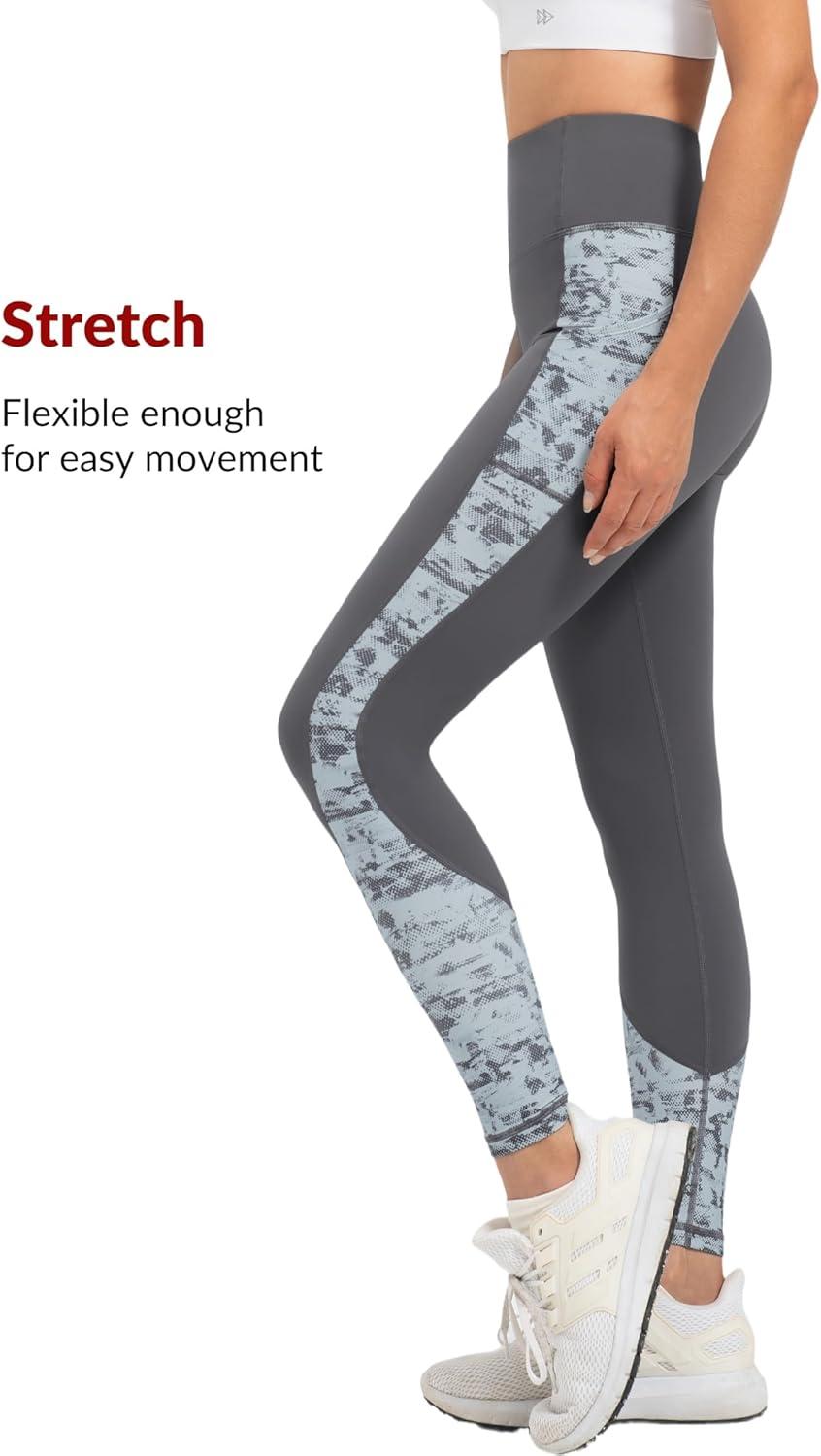 Yvette Women’s Workout Leggings with Pockets High Waisted Stretchy Printed Yoga Pants Non See-Through Tummy Control(Grey)