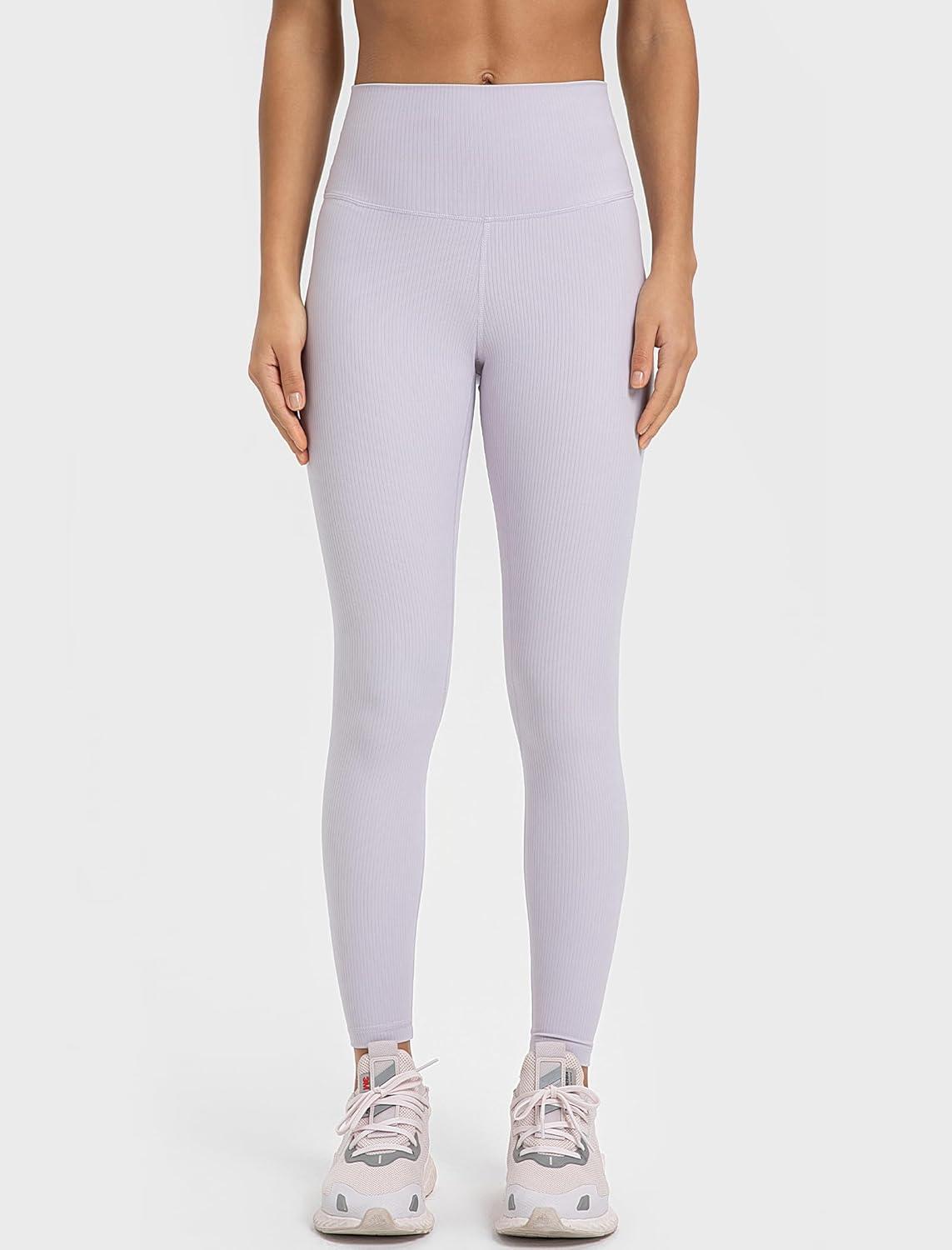 Yvette Tummy Control Workout Leggings for Women High Waisted Yoga Pants Rib Knit Non See-Through(Light Purple)
