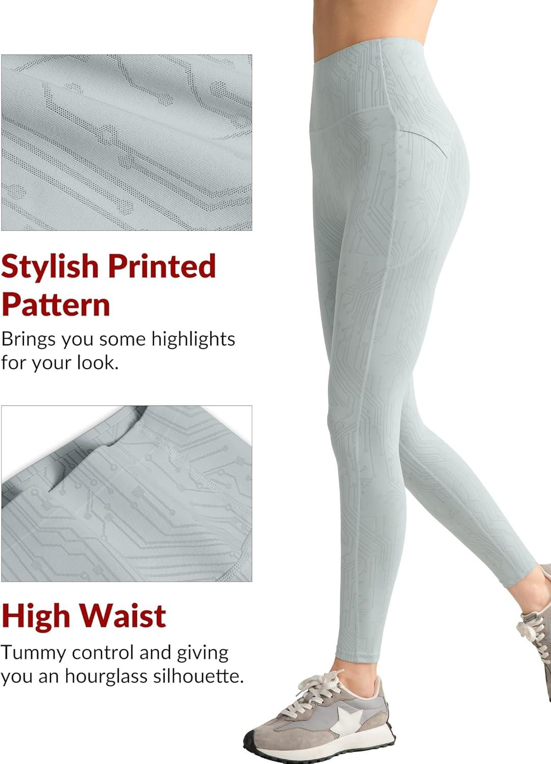 Yvette Yoga Leggings with Pockets for Women 27inch High Waisted Yoga Pants Tummy Control Buttery Soft Jacquard