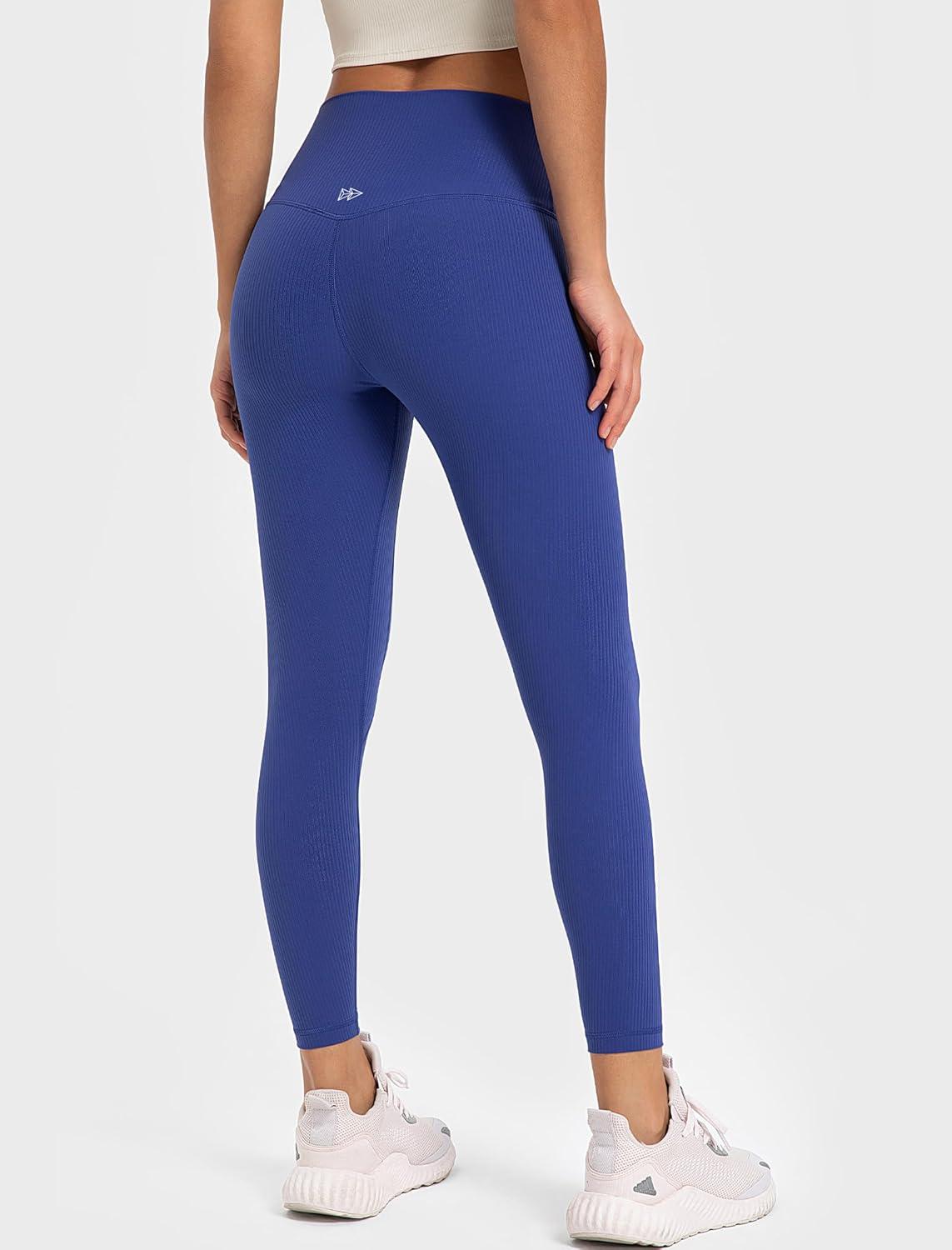 Yvette Tummy Control Workout Leggings for Women High Waisted Yoga Pants Rib Knit Non See-Through(Royal Blue)