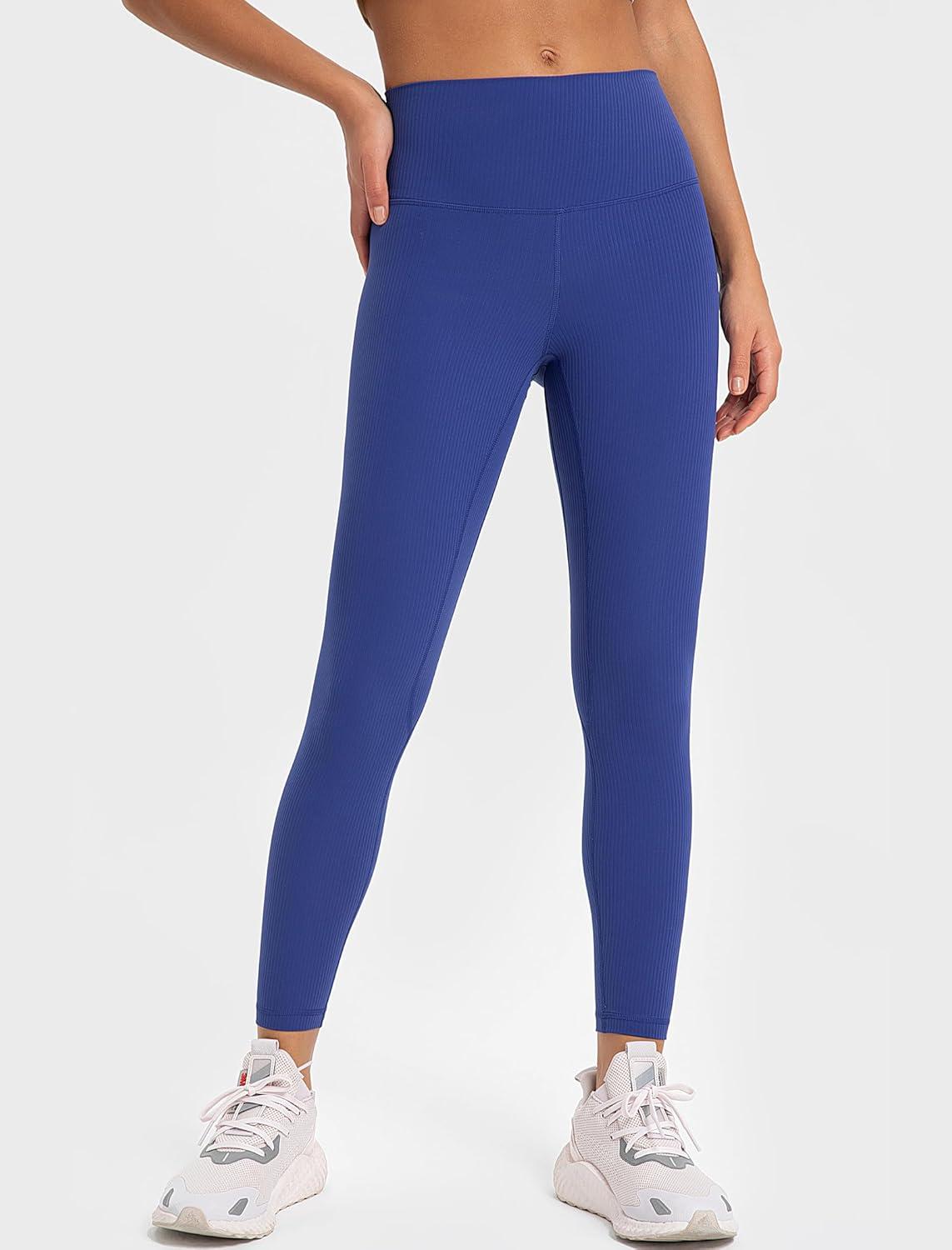 Yvette Tummy Control Workout Leggings for Women High Waisted Yoga Pants Rib Knit Non See-Through(Royal Blue)