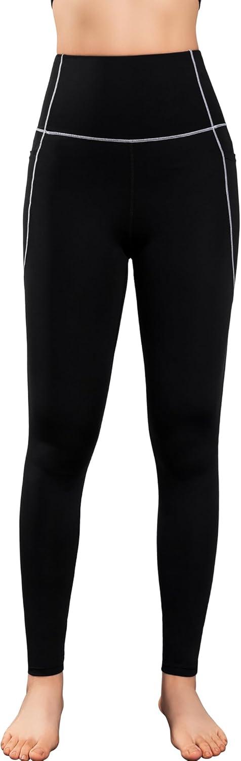 Yvette High Waisted Leggings with Pockets for Women Tummy Control Color Blocking Yoga Pants for Gym Running Workout(Black)