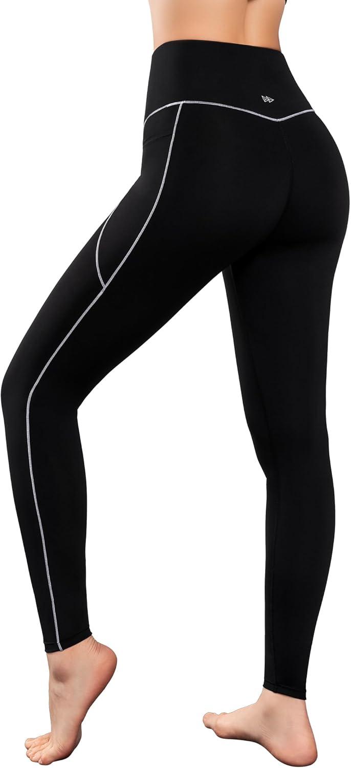Yvette High Waisted Leggings with Pockets for Women Tummy Control Color Blocking Yoga Pants for Gym Running Workout(Black)