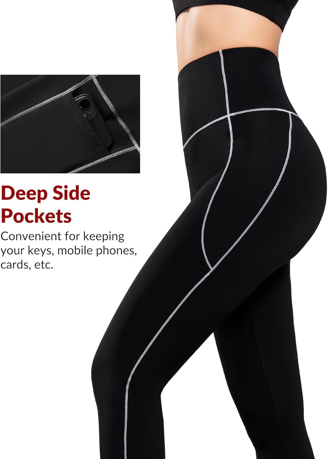 Yvette High Waisted Leggings with Pockets for Women Tummy Control Color Blocking Yoga Pants for Gym Running Workout(Black)