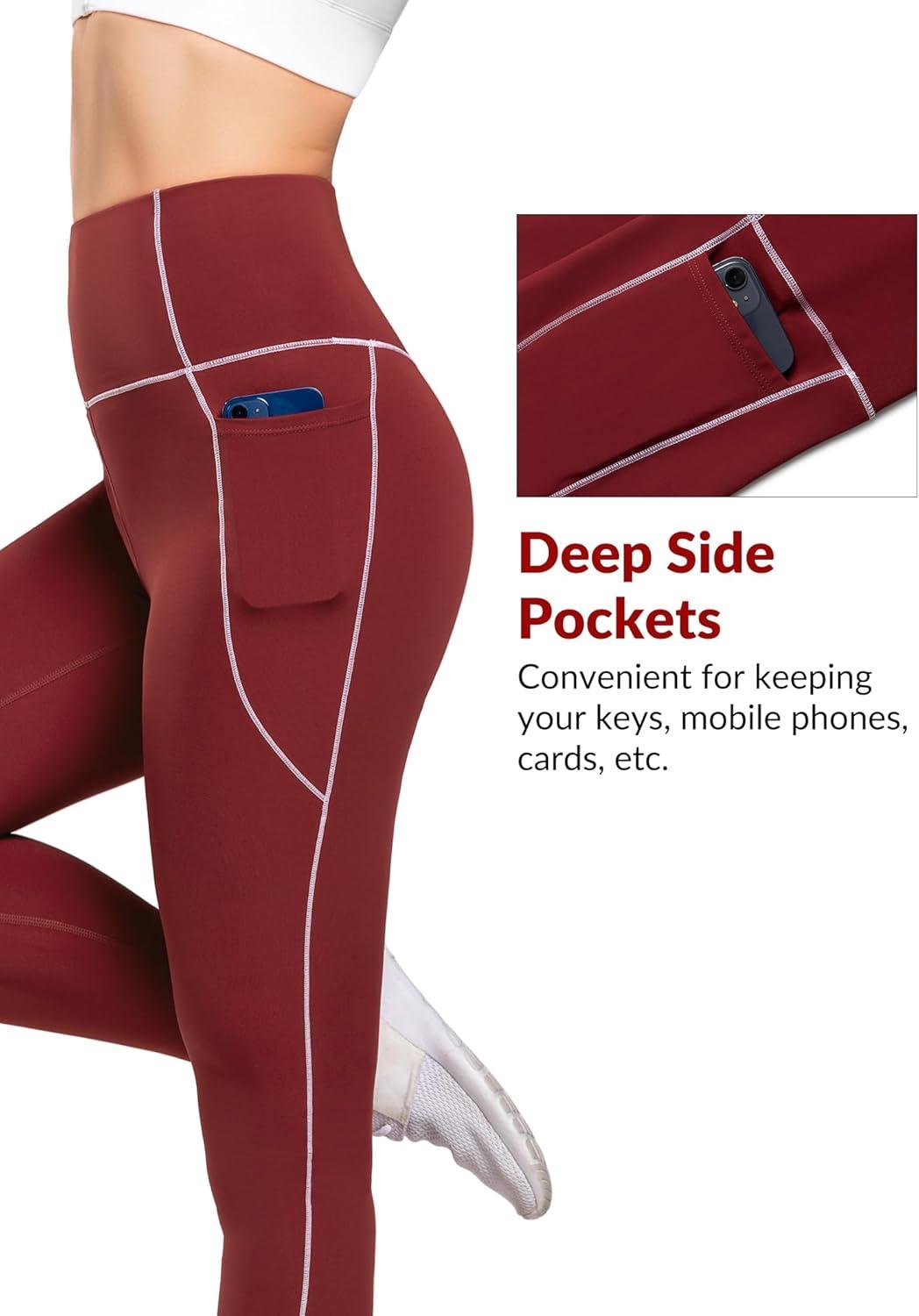 Yvette High Waisted Leggings with Pockets for Women Tummy Control Color Blocking Yoga Pants for Gym Running Workout(Burgundy)
