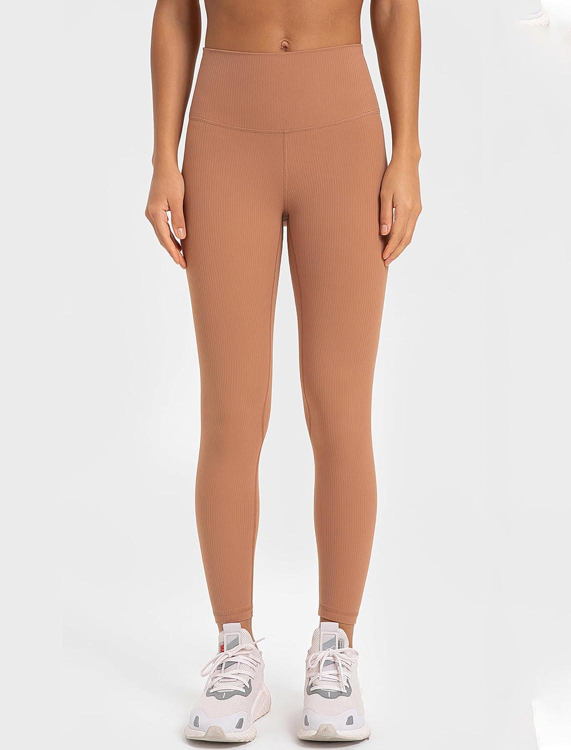 Yvette Tummy Control Workout Leggings for Women High Waisted Yoga Pants Rib Knit Non See-Through(Pink)
