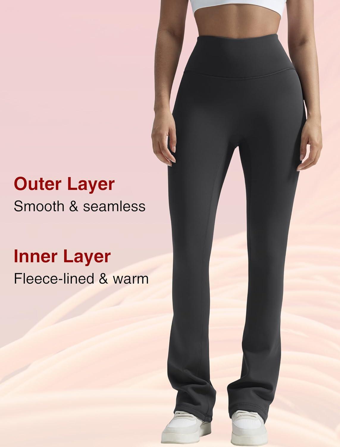 Yvette Womens Flare Fleece-Lined Leggings High Waisted Yoga Pants for Daily Wear(Grey)